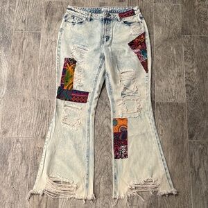 Rue21 Light Wash Flare Jeans with Multicolor Patchwork